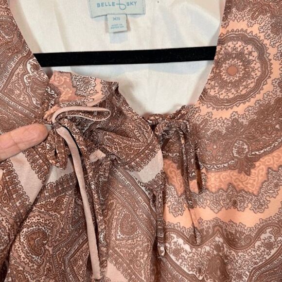 NWT Belle Sky Paisley Print Sheer Maxi Boho Tie Sleeves Mauve Pink Size XS - Picture 4 of 14